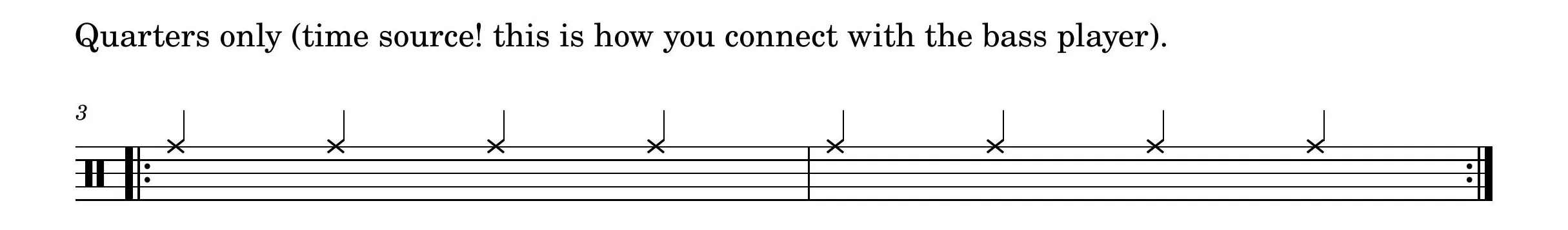 Quarters Only Music notation for quarter notes played on the ride cymbal